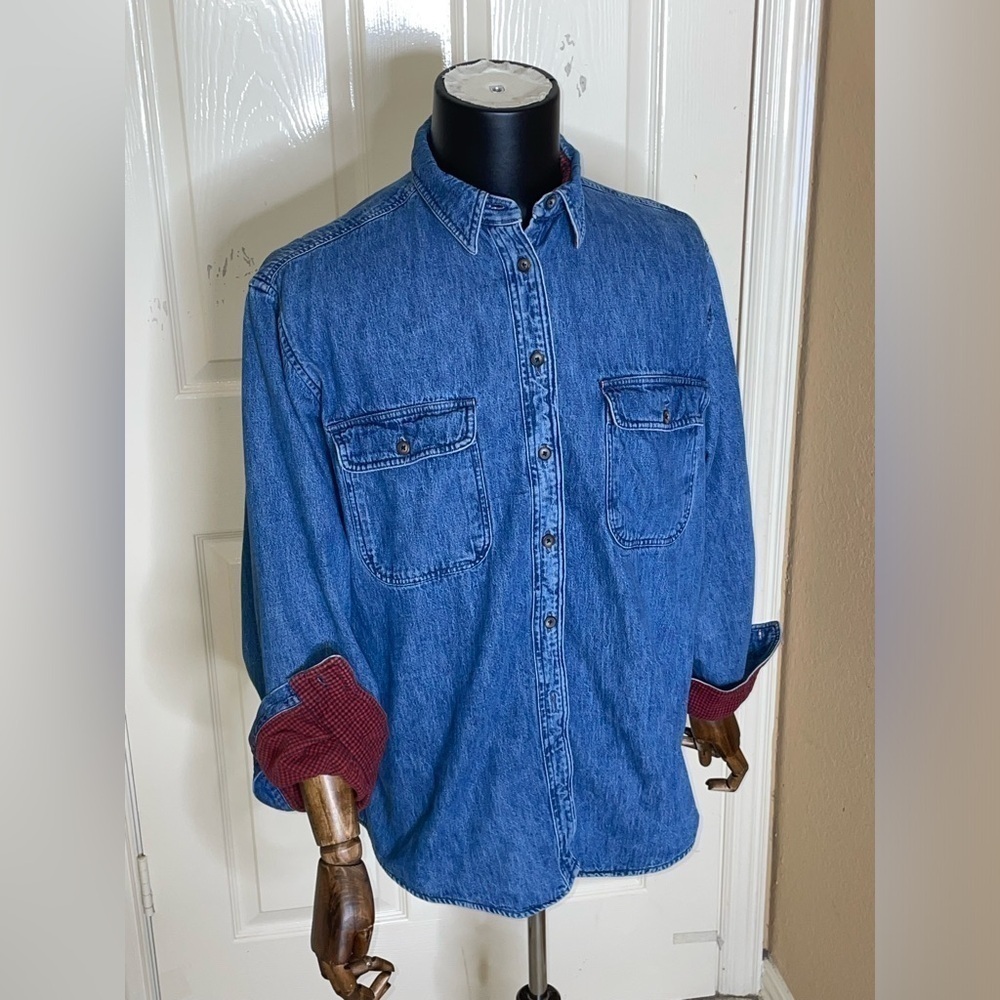 VTG L.L. BEAN Women’s Size X Large Denim Shacket Made in USA Flannel Lined Shirt - Picture 3 of 13